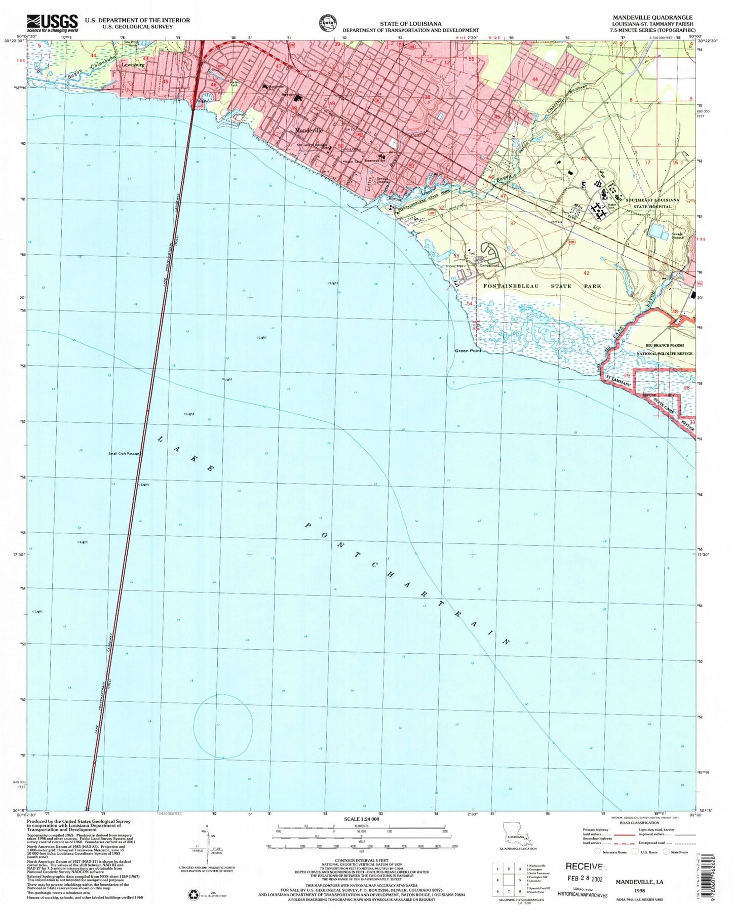 Classic USGS Mandeville Louisiana 7.5'x7.5' Topo Map Image