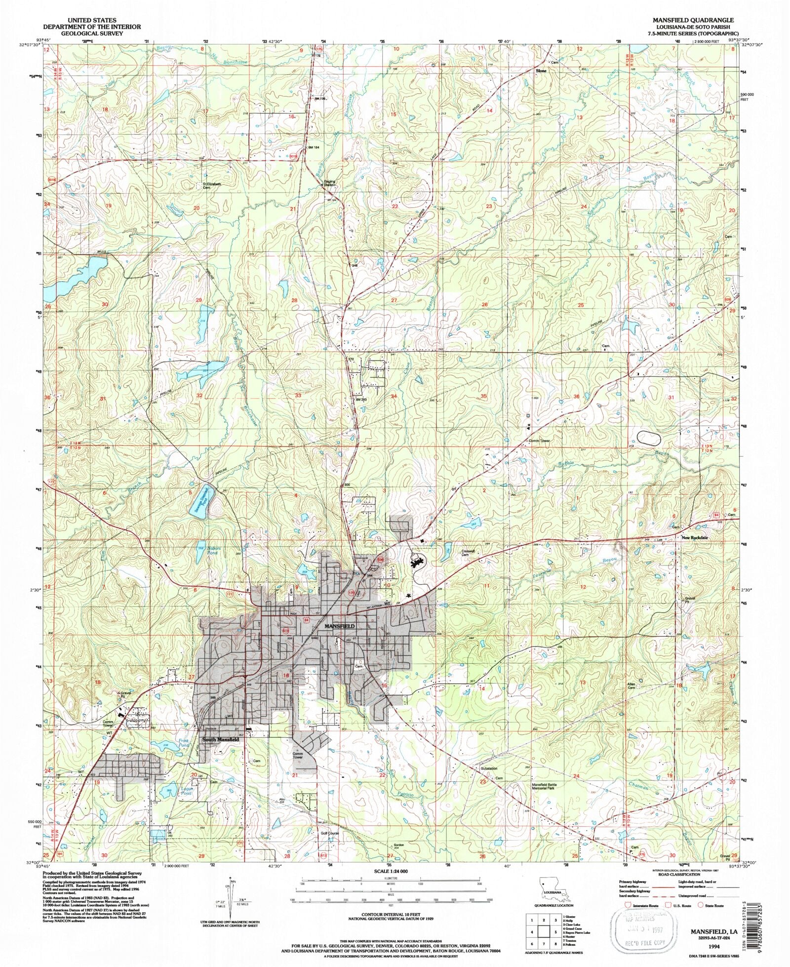Classic USGS Mansfield Louisiana 7.5'x7.5' Topo Map MyTopo Map Store