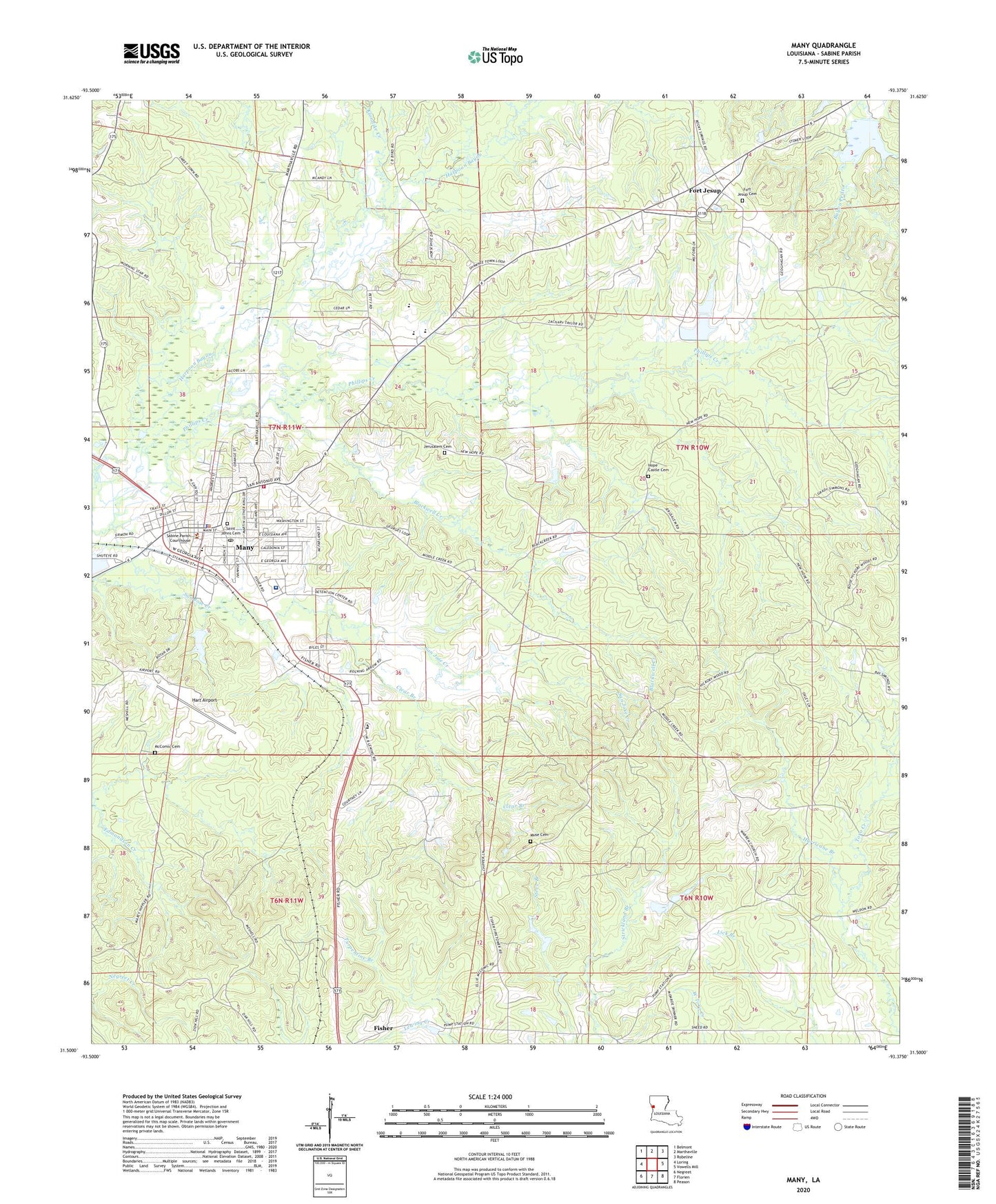 Many Louisiana US Topo Map Image