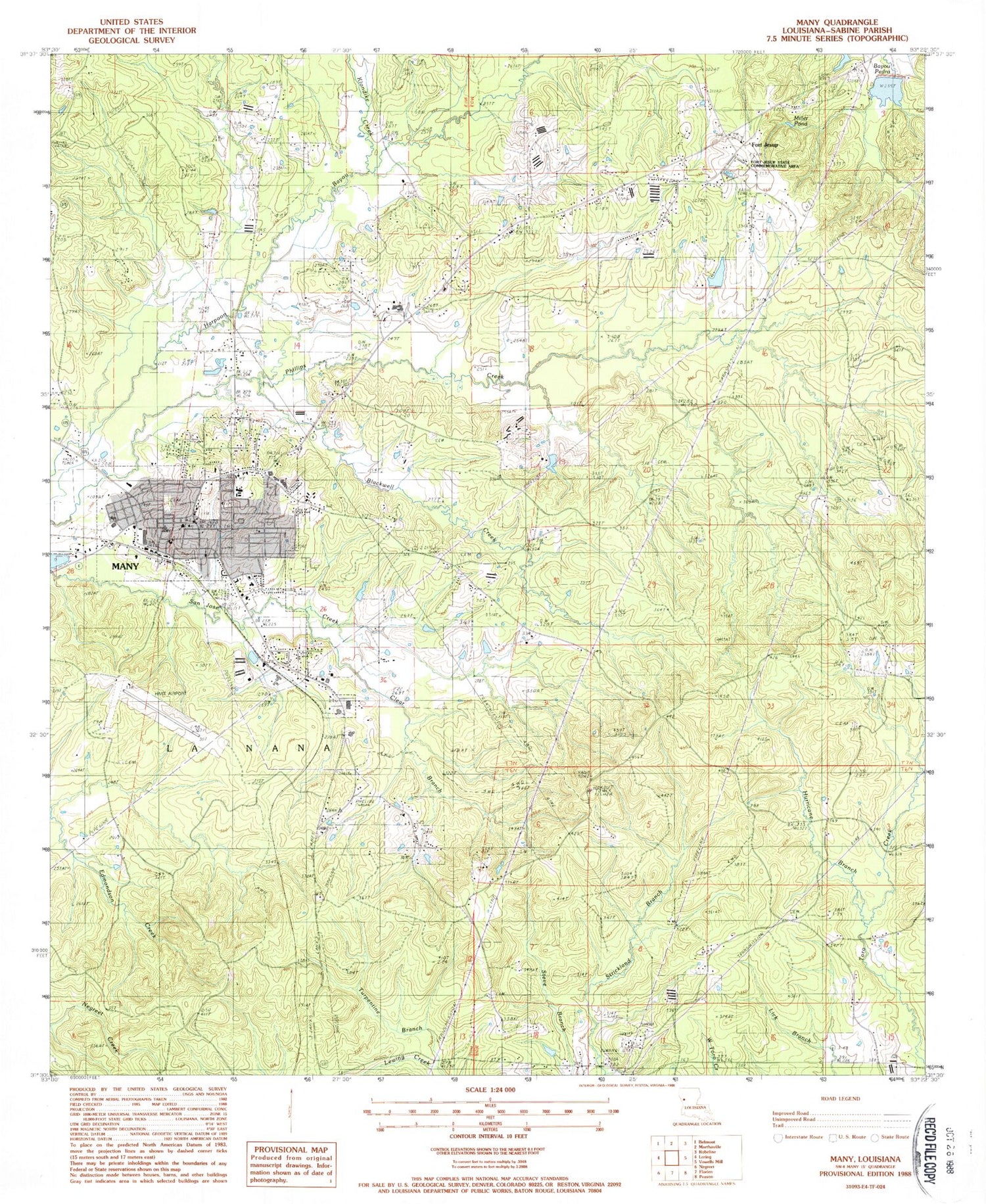 Classic USGS Many Louisiana 7.5'x7.5' Topo Map Image