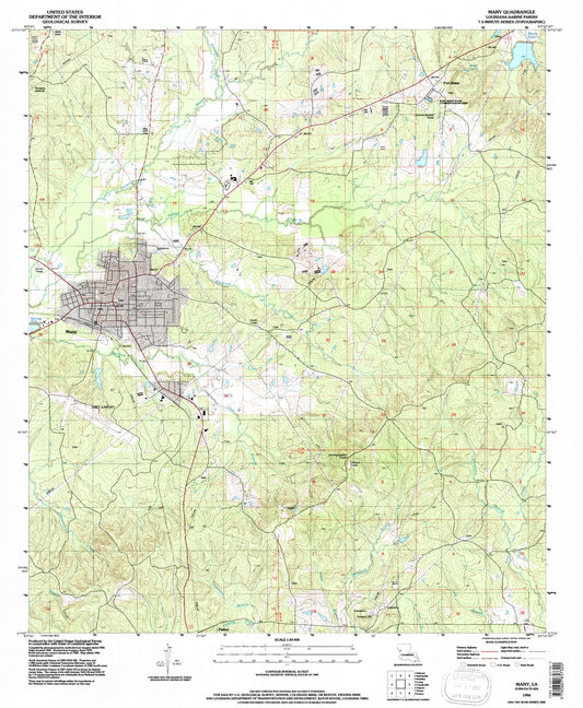 Classic USGS Many Louisiana 7.5'x7.5' Topo Map Image