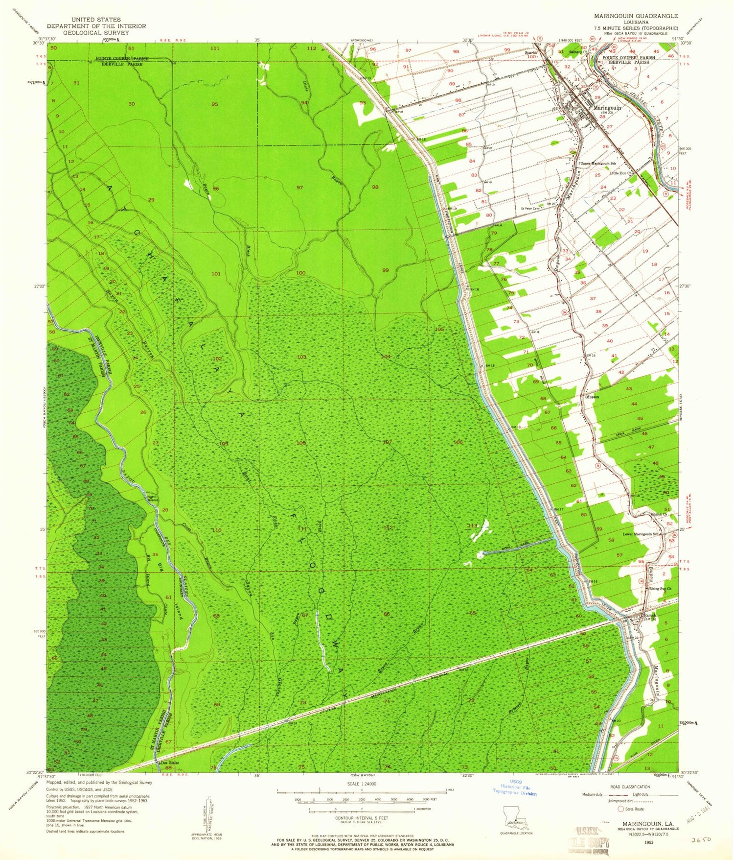Classic USGS Maringouin Louisiana 7.5'x7.5' Topo Map Image