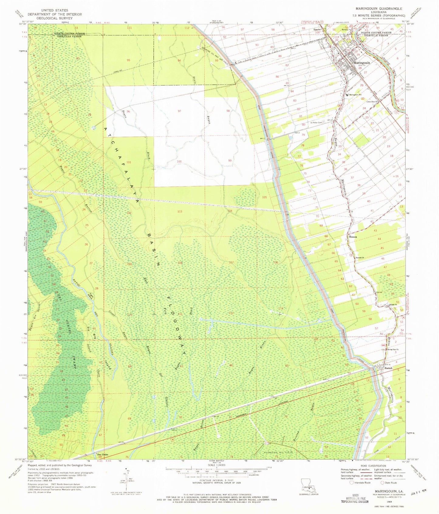 Classic USGS Maringouin Louisiana 7.5'x7.5' Topo Map Image