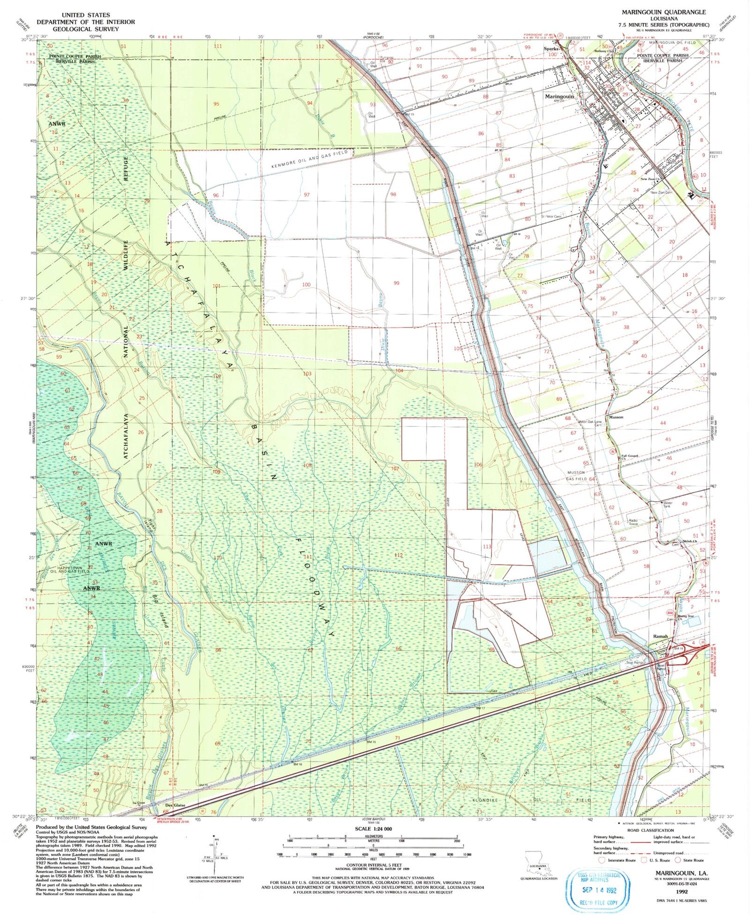 Classic USGS Maringouin Louisiana 7.5'x7.5' Topo Map Image