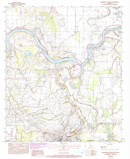 Classic USGS Marksville North Louisiana 7.5'x7.5' Topo Map Image