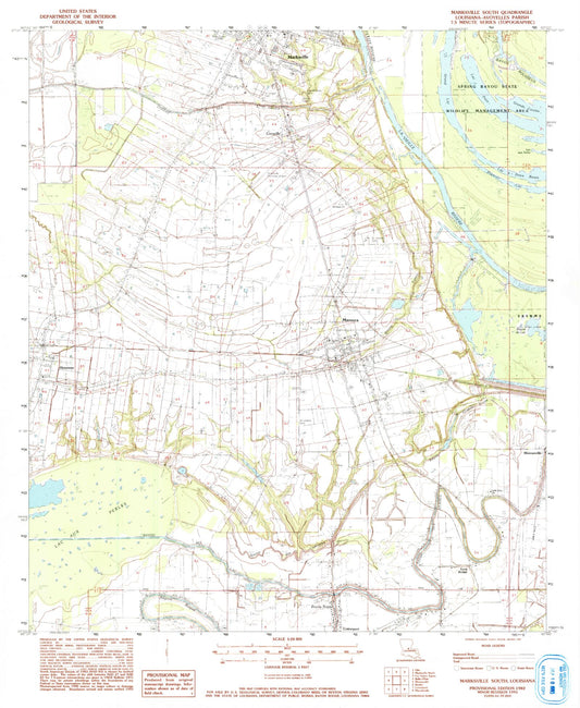 Classic USGS Marksville South Louisiana 7.5'x7.5' Topo Map Image