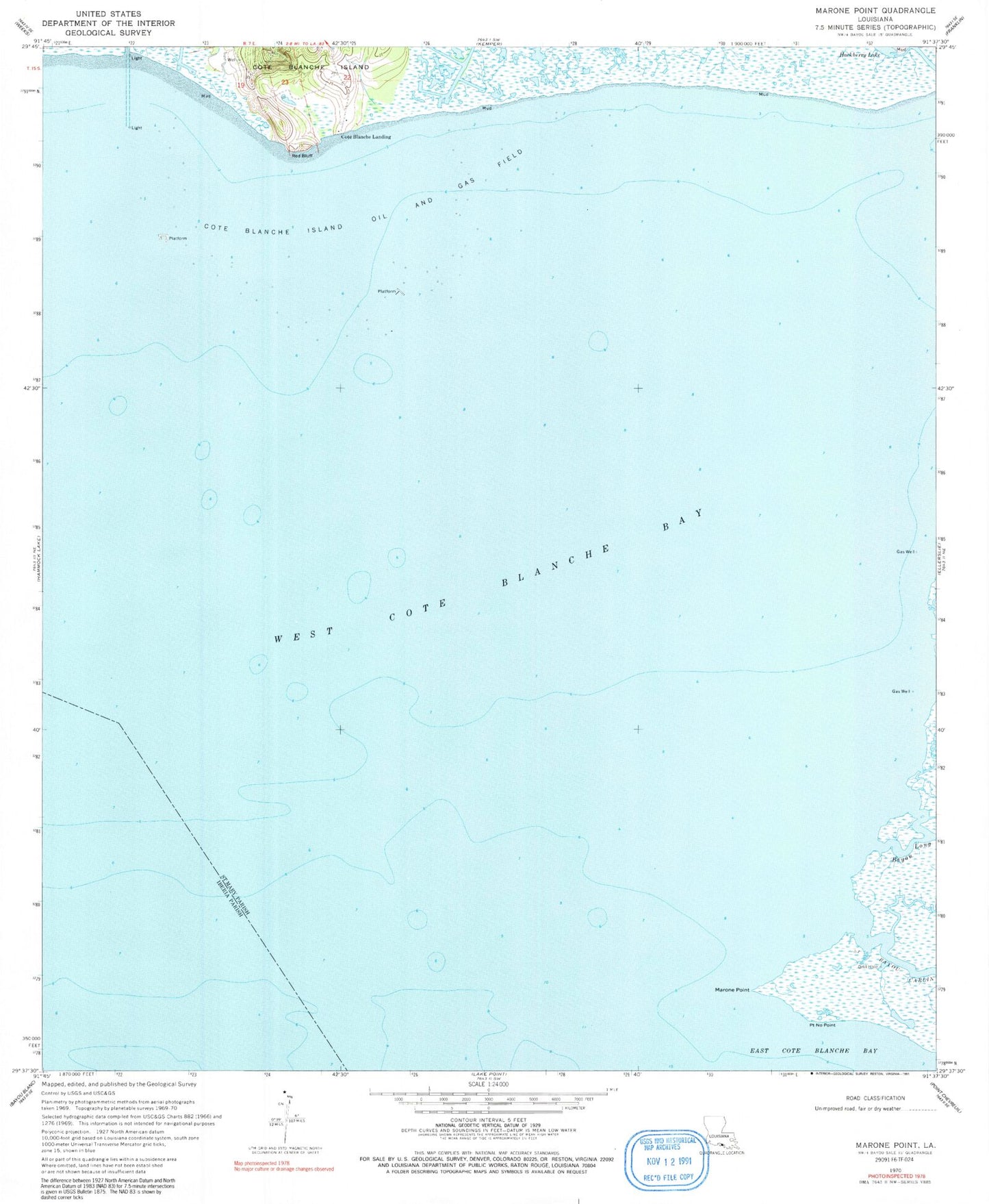 Classic USGS Marone Point Louisiana 7.5'x7.5' Topo Map Image