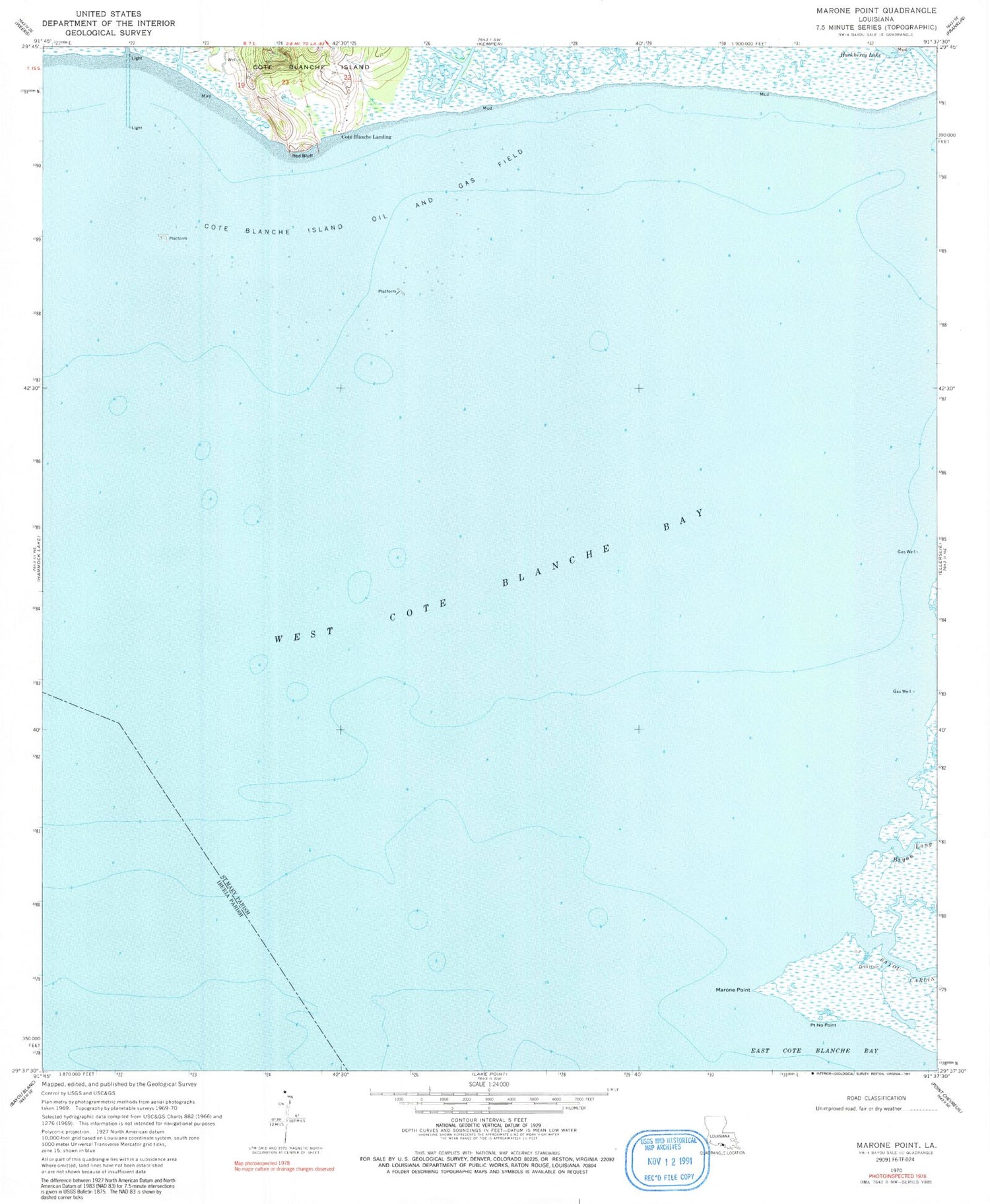 Classic USGS Marone Point Louisiana 7.5'x7.5' Topo Map Image