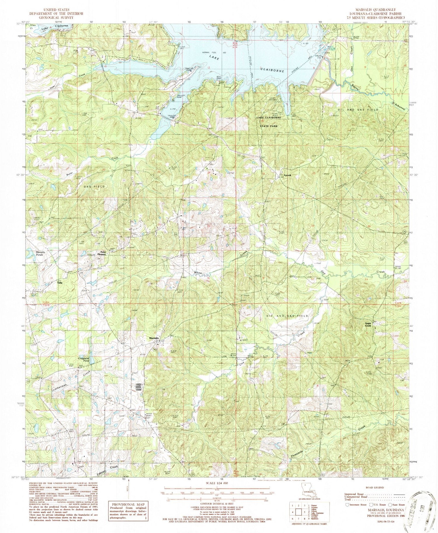 Classic USGS Marsalis Louisiana 7.5'x7.5' Topo Map Image