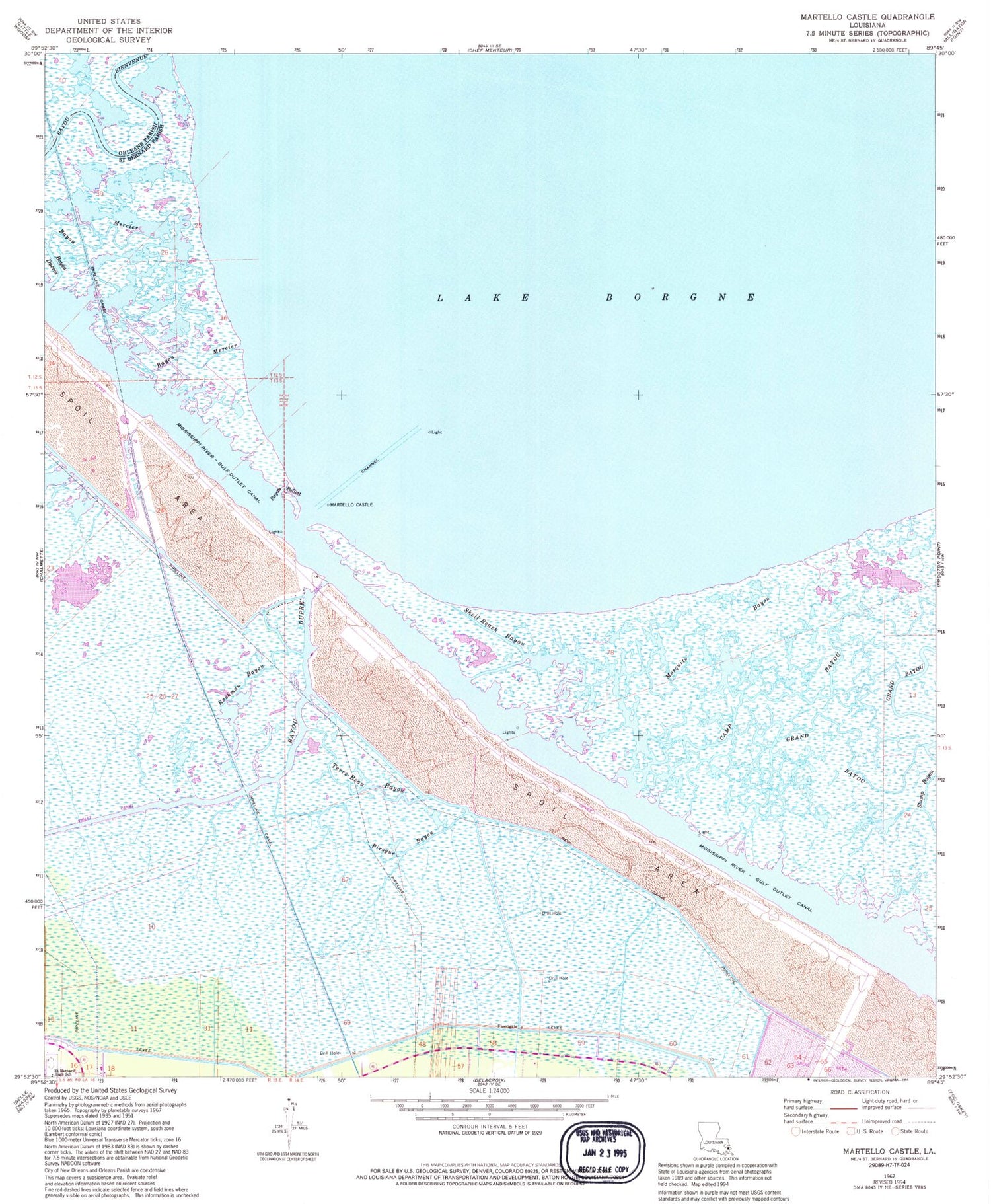 Classic USGS Martello Castle Louisiana 7.5'x7.5' Topo Map Image