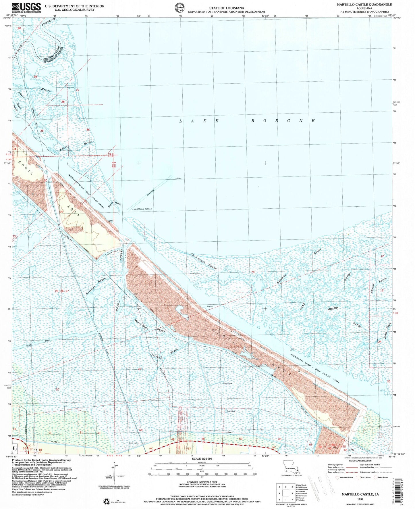 Classic USGS Martello Castle Louisiana 7.5'x7.5' Topo Map Image