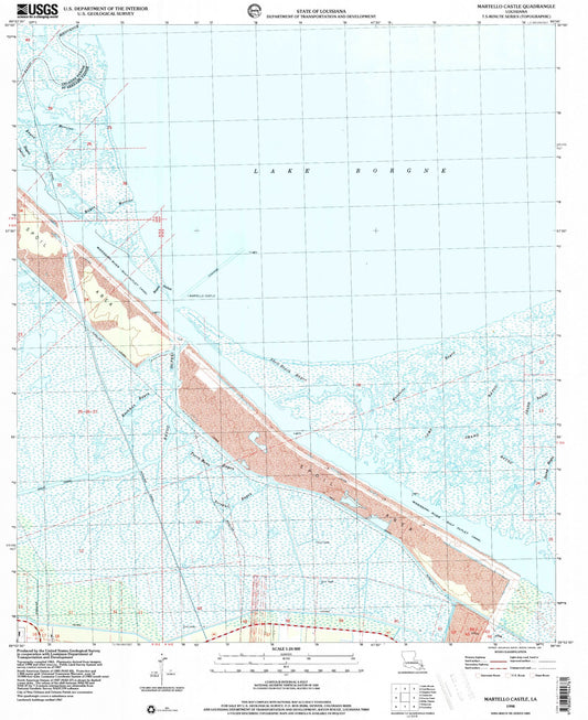 Classic USGS Martello Castle Louisiana 7.5'x7.5' Topo Map Image