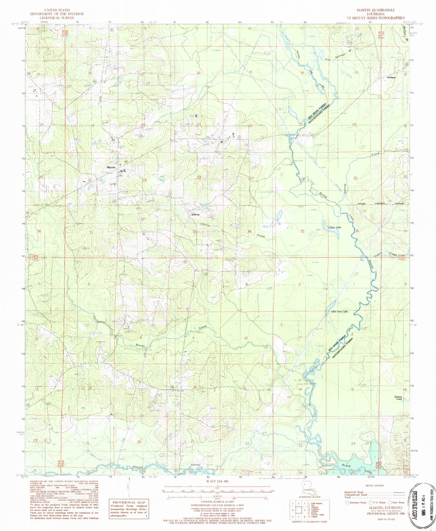 Classic USGS Martin Louisiana 7.5'x7.5' Topo Map Image