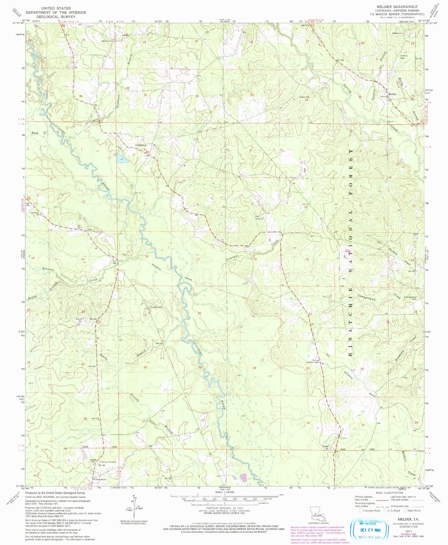 Classic USGS Melder Louisiana 7.5'x7.5' Topo Map Image