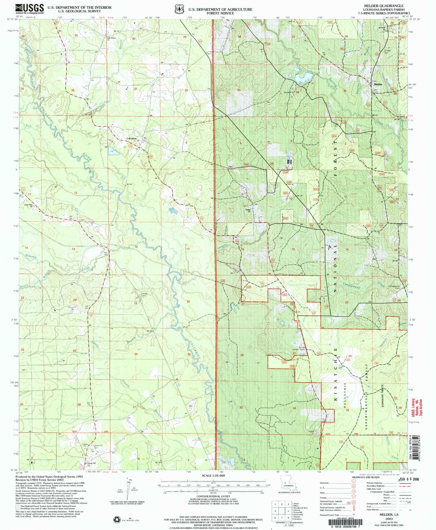 Classic USGS Melder Louisiana 7.5'x7.5' Topo Map Image