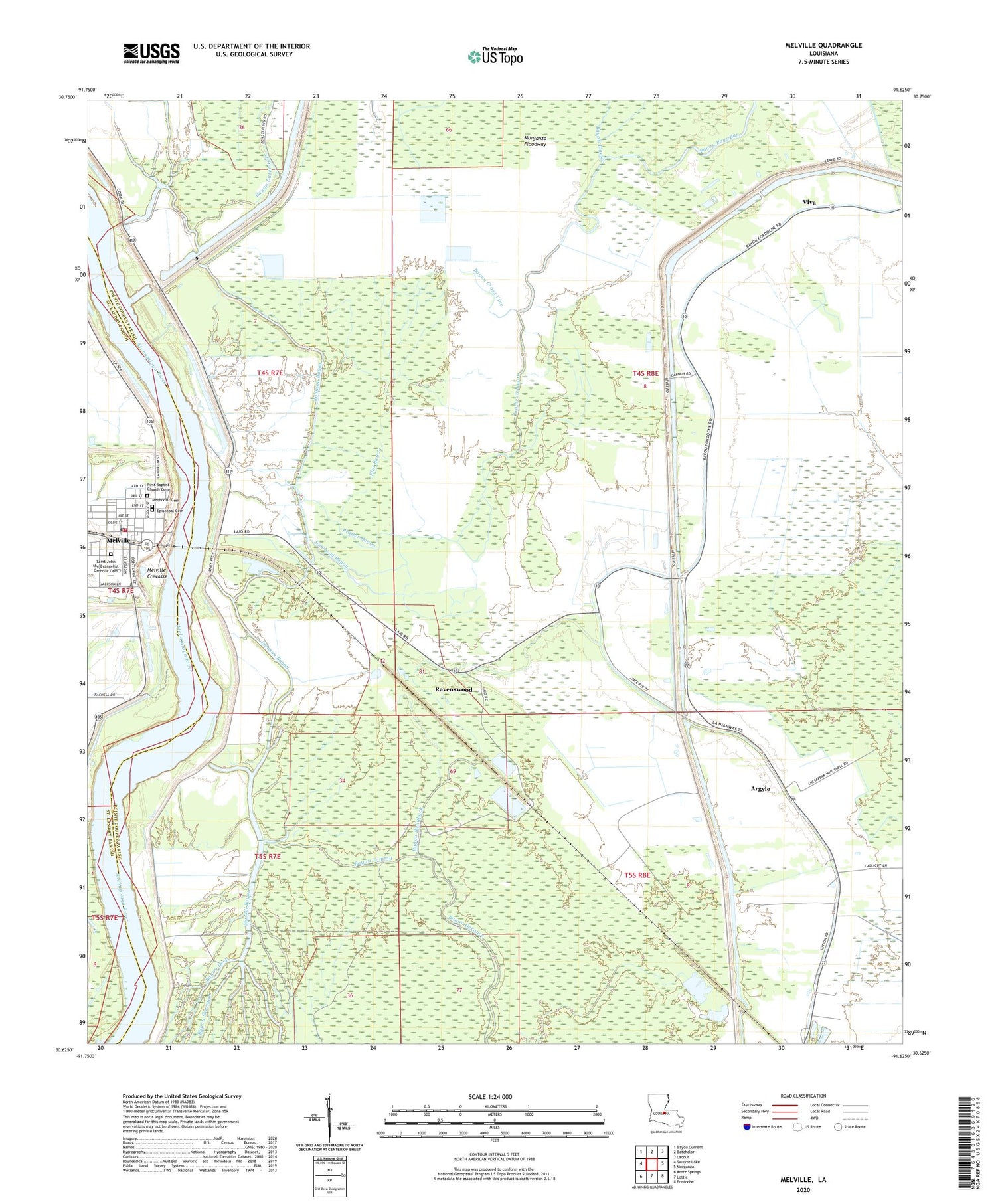 Melville Louisiana US Topo Map Image