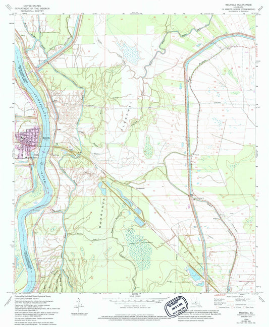 Classic USGS Melville Louisiana 7.5'x7.5' Topo Map Image