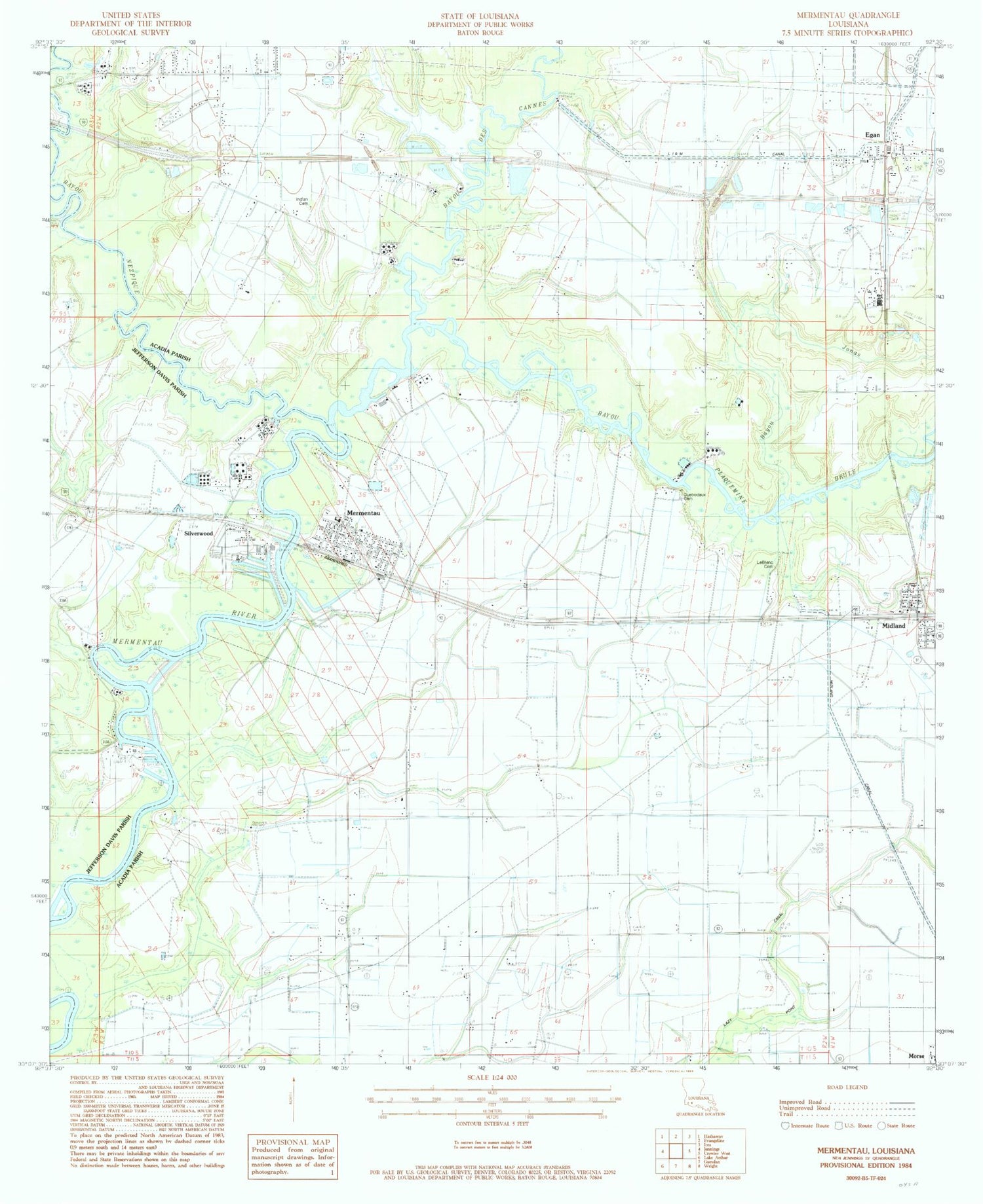 Classic USGS Mermentau Louisiana 7.5'x7.5' Topo Map Image