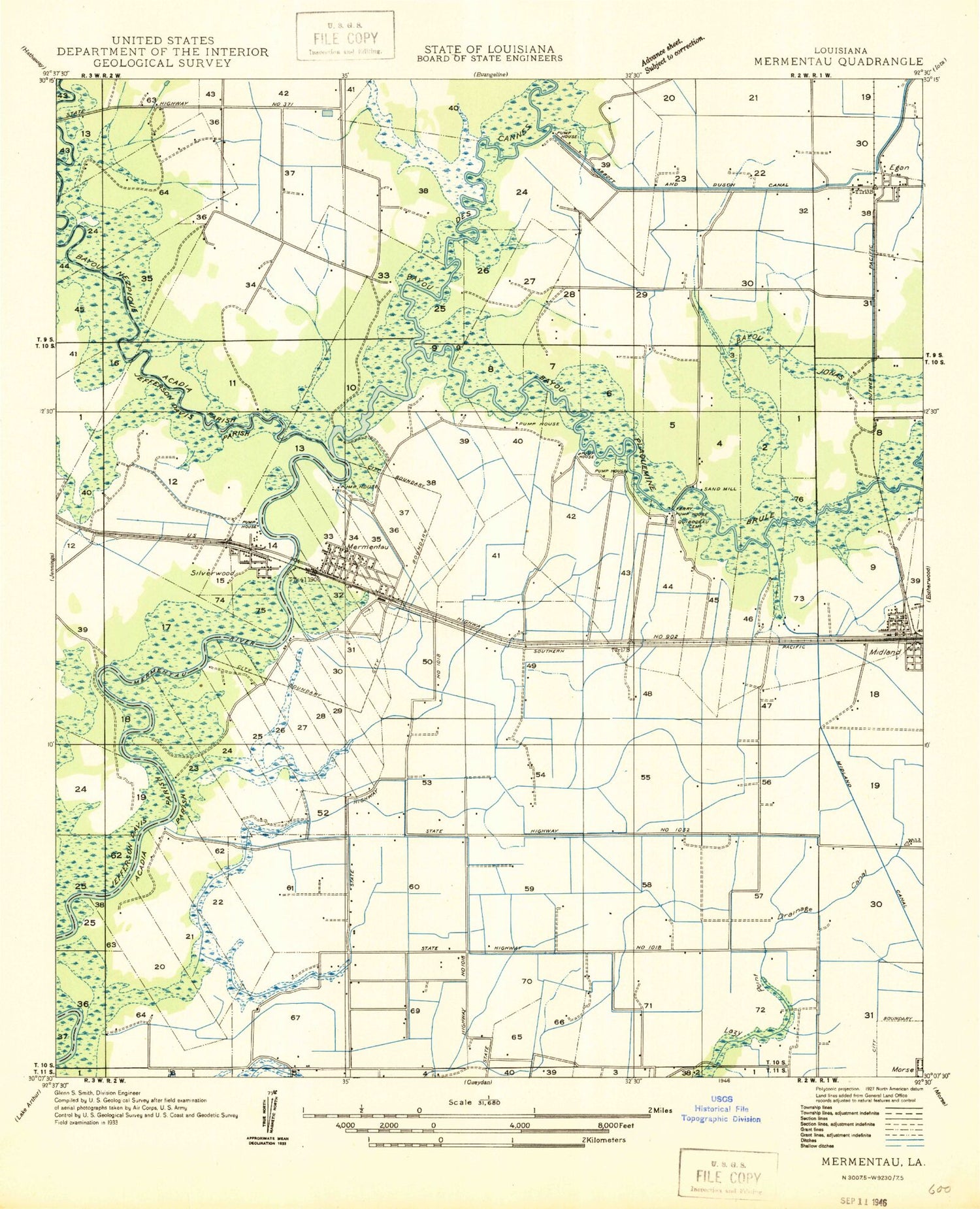 Classic USGS Mermentau Louisiana 7.5'x7.5' Topo Map Image