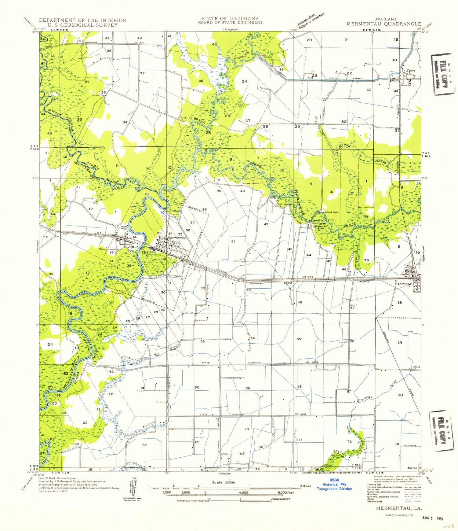 Classic USGS Mermentau Louisiana 7.5'x7.5' Topo Map Image