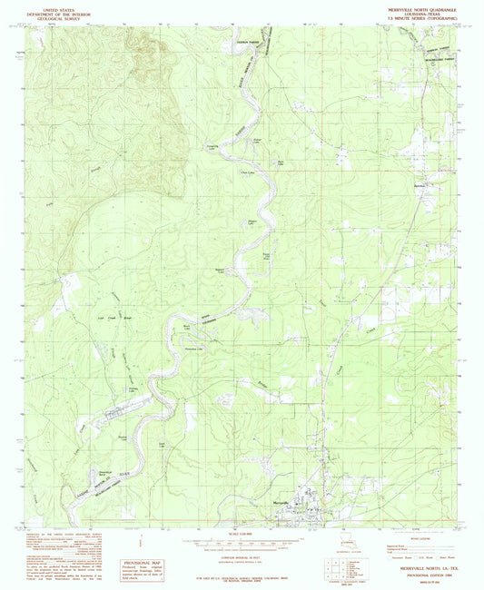 Classic USGS Merryville North Louisiana 7.5'x7.5' Topo Map Image