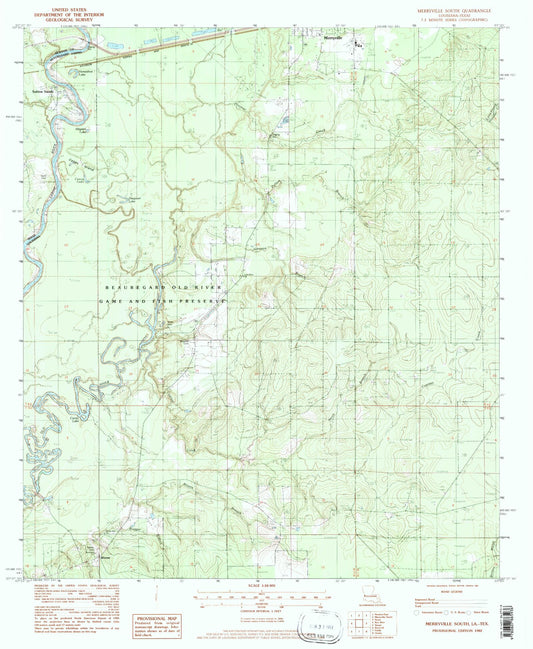 Classic USGS Merryville South Louisiana 7.5'x7.5' Topo Map Image