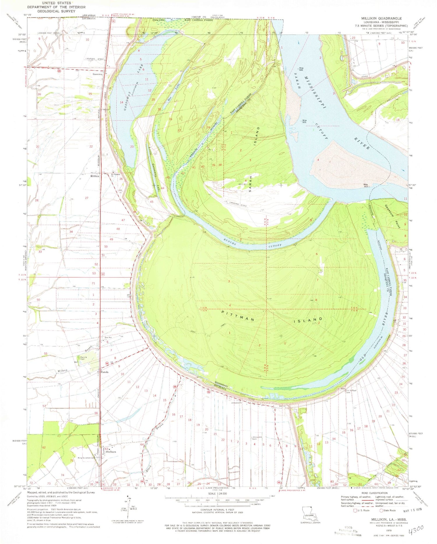 Classic USGS Millikin Louisiana 7.5'x7.5' Topo Map Image
