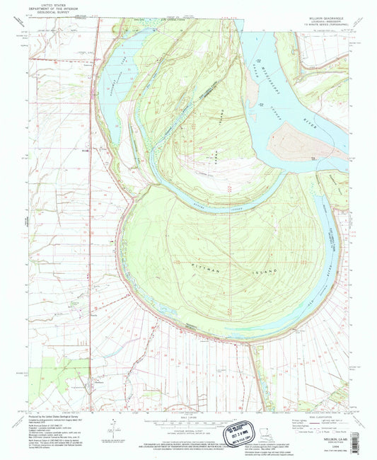 Classic USGS Millikin Louisiana 7.5'x7.5' Topo Map Image