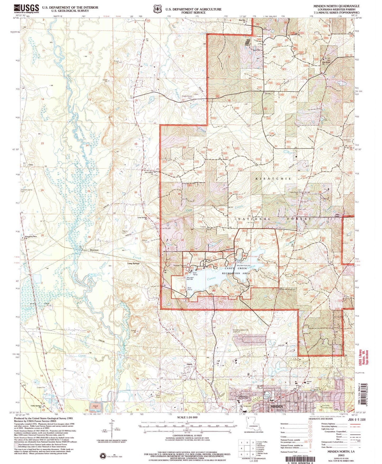 Classic USGS Minden North Louisiana 7.5'x7.5' Topo Map Image