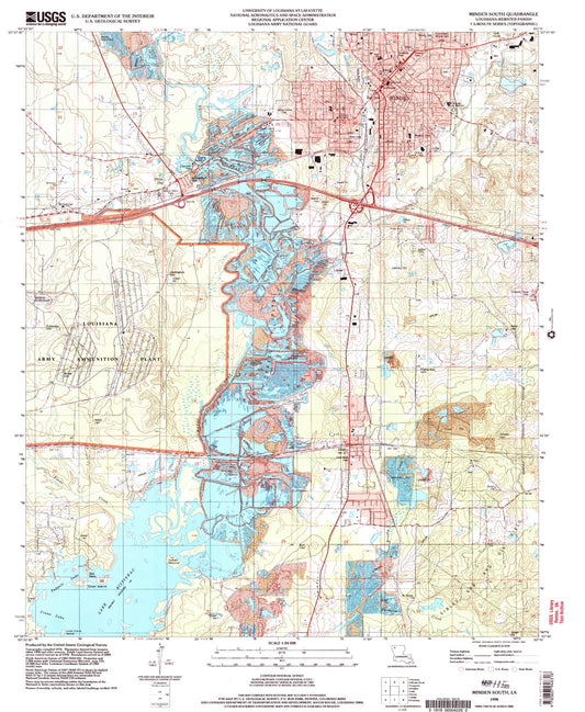Classic USGS Minden South Louisiana 7.5'x7.5' Topo Map Image