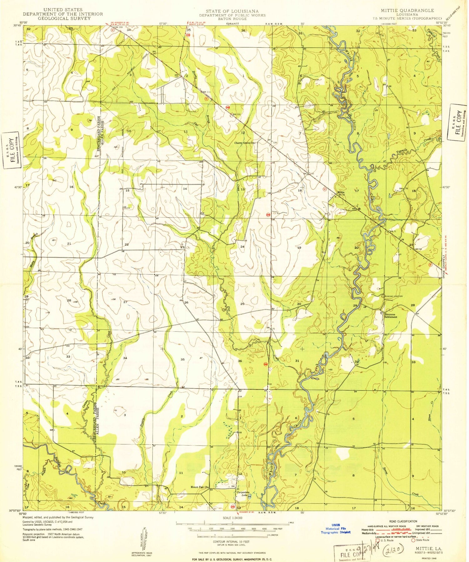 Classic USGS Mittie Louisiana 7.5'x7.5' Topo Map Image