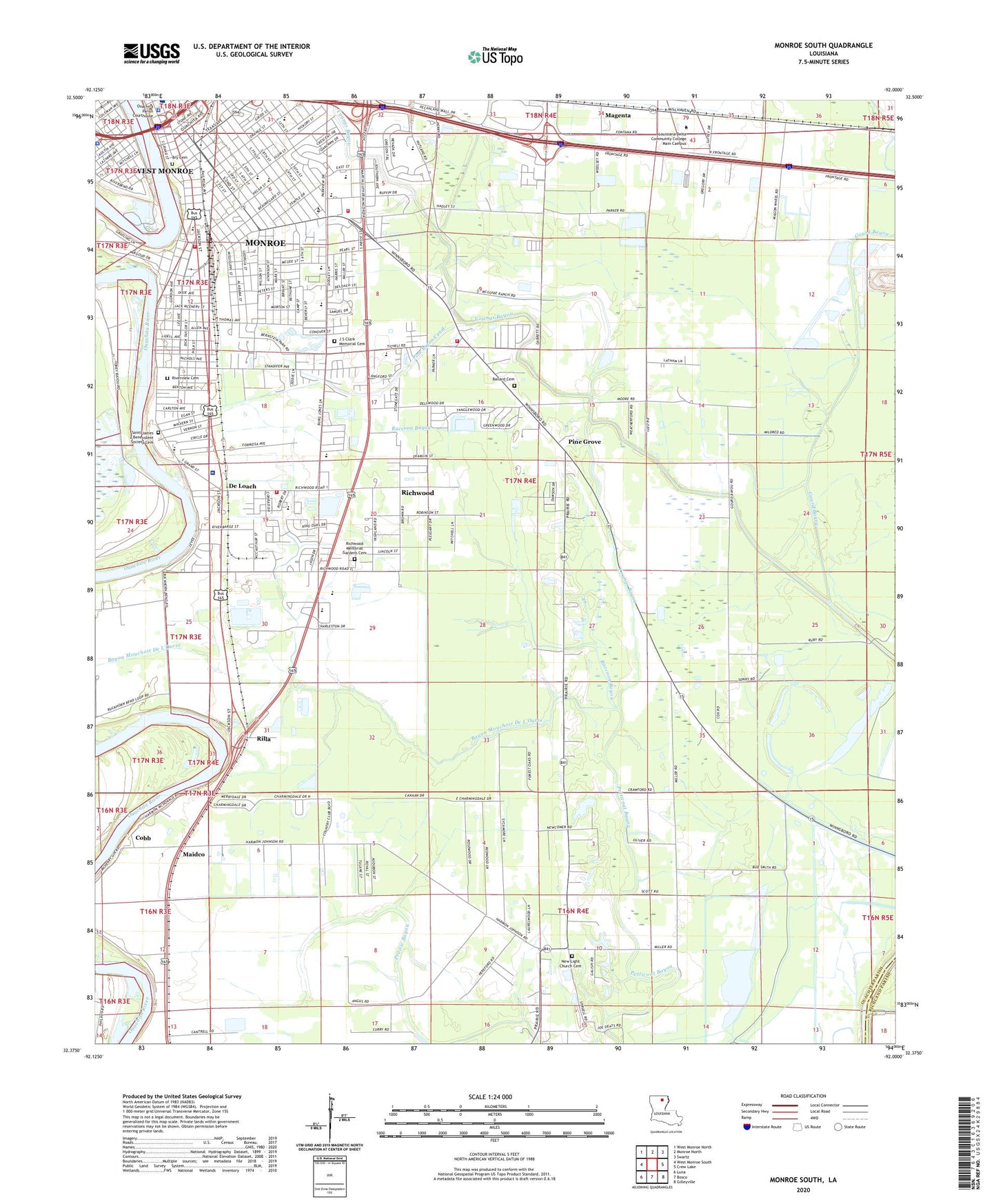 Monroe South Louisiana US Topo Map Image