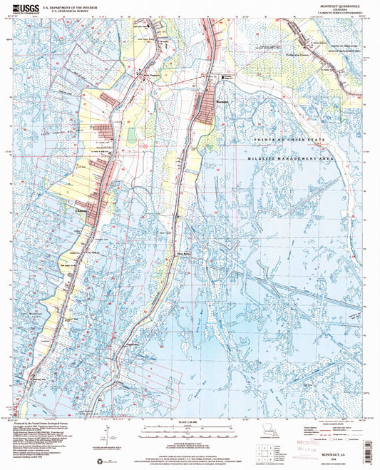 Classic USGS Montegut Louisiana 7.5'x7.5' Topo Map Image