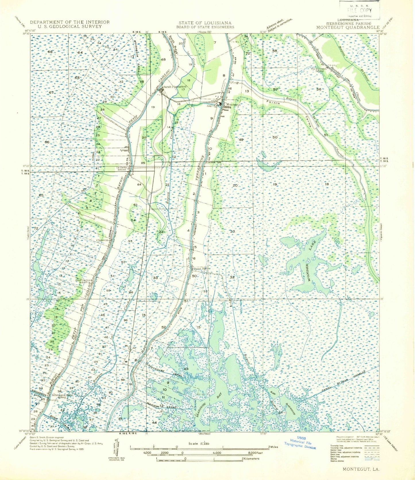 Classic USGS Montegut Louisiana 7.5'x7.5' Topo Map Image