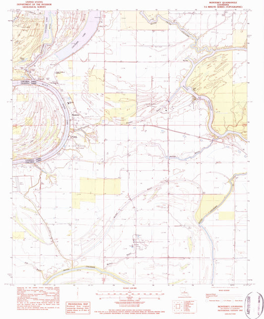 Classic USGS Monterey Louisiana 7.5'x7.5' Topo Map Image