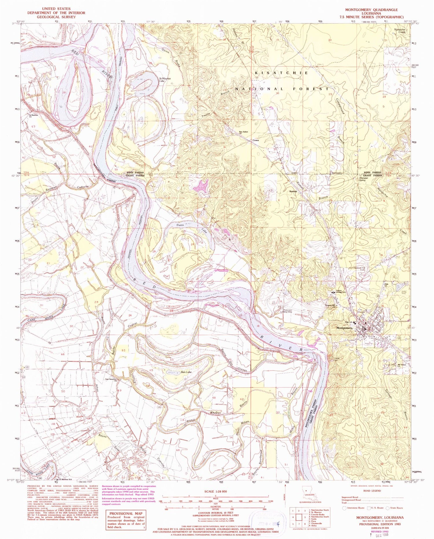 Classic USGS Montgomery Louisiana 7.5'x7.5' Topo Map Image
