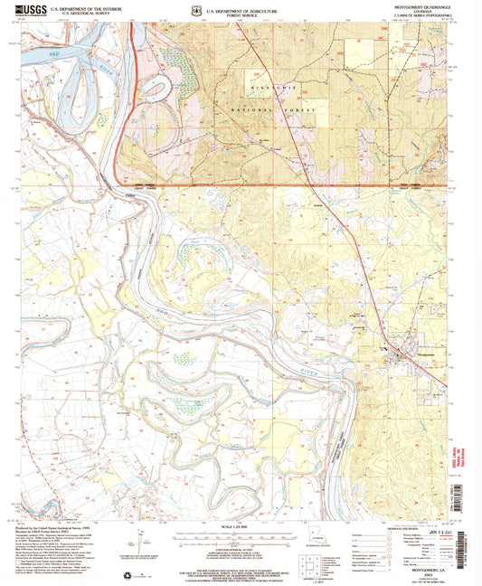 Classic USGS Montgomery Louisiana 7.5'x7.5' Topo Map Image