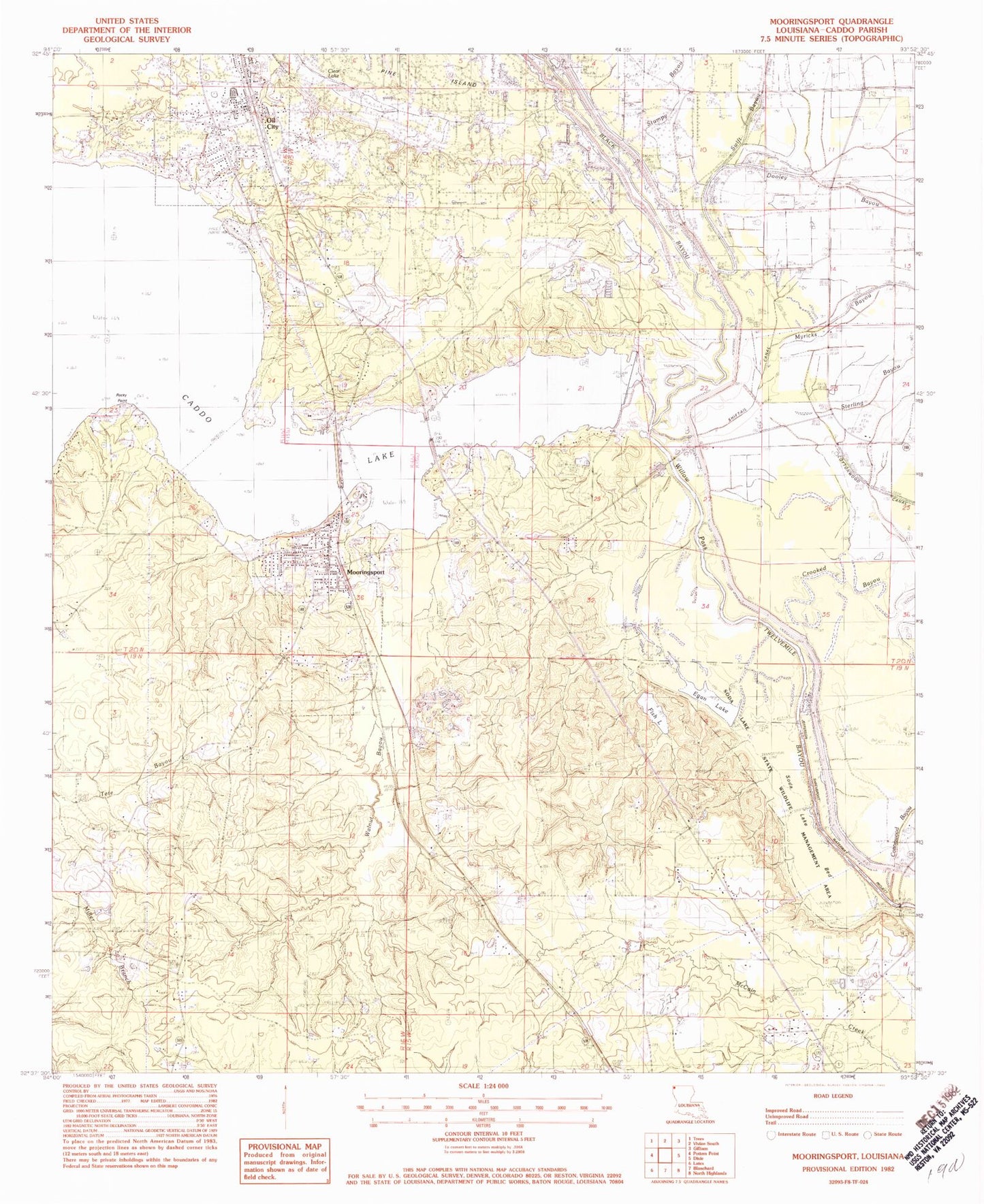 Classic USGS Mooringsport Louisiana 7.5'x7.5' Topo Map Image