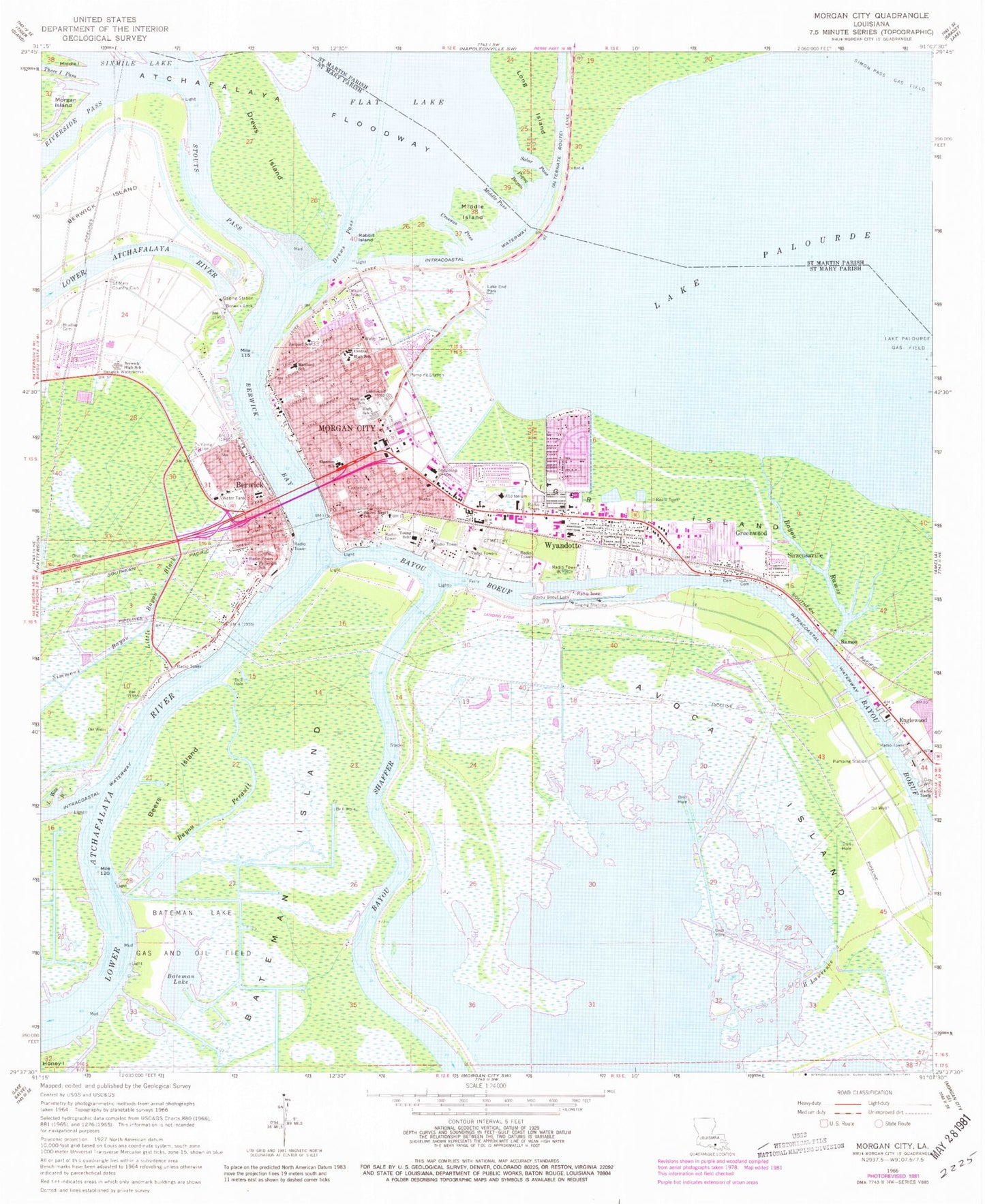 Classic USGS Morgan City Louisiana 7.5'x7.5' Topo Map Image