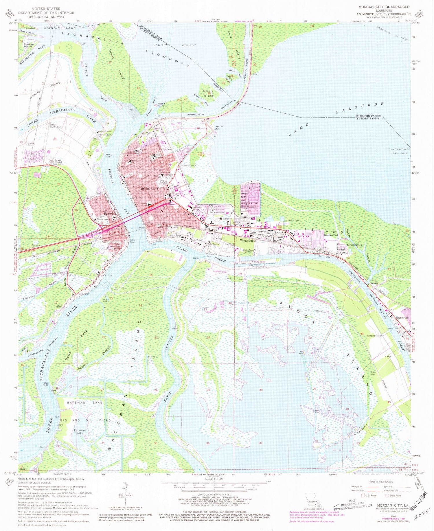 Classic USGS Morgan City Louisiana 7.5'x7.5' Topo Map Image