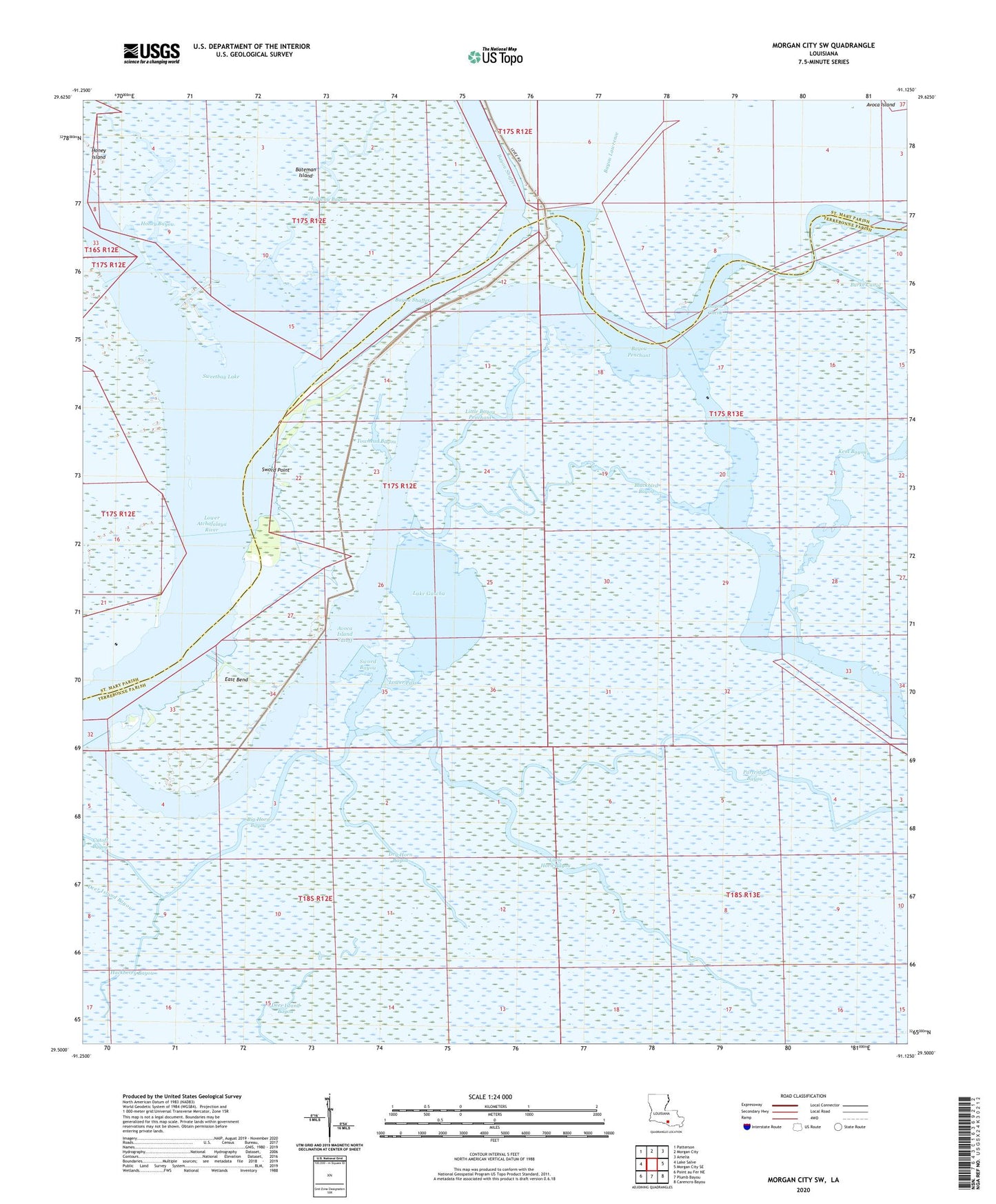 Morgan City SW Louisiana US Topo Map Image