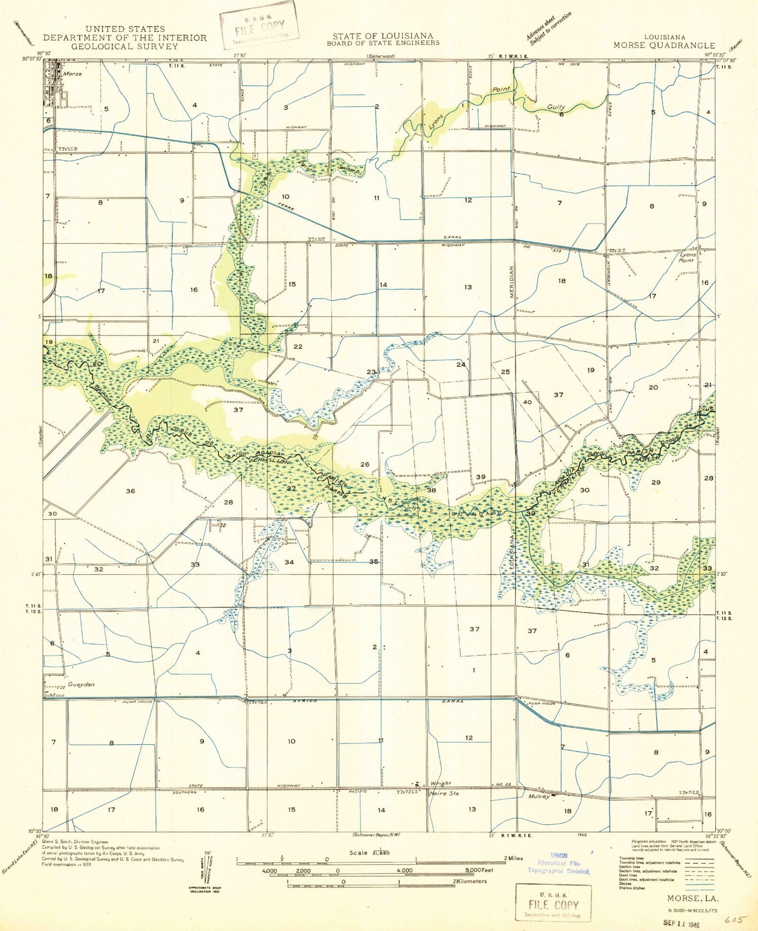 Classic USGS Wright Louisiana 7.5'x7.5' Topo Map Image