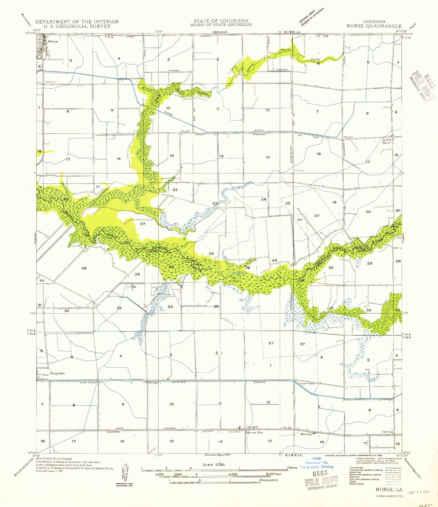 Classic USGS Wright Louisiana 7.5'x7.5' Topo Map Image