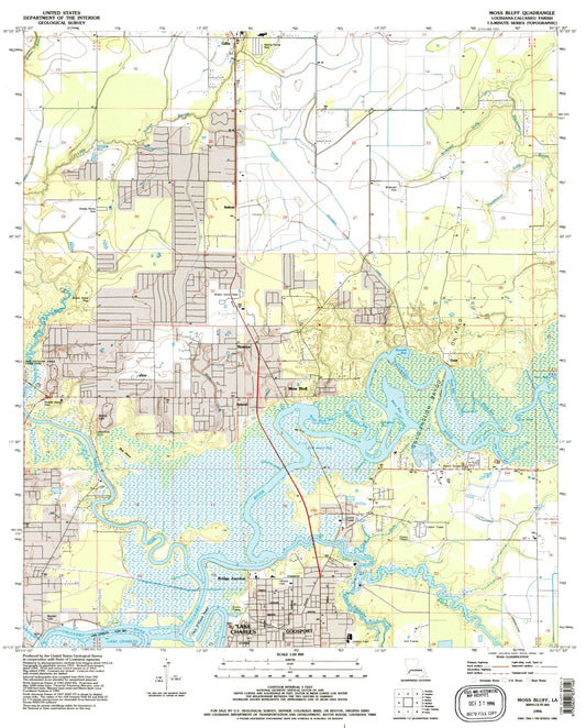 Classic USGS Moss Bluff Louisiana 7.5'x7.5' Topo Map Image