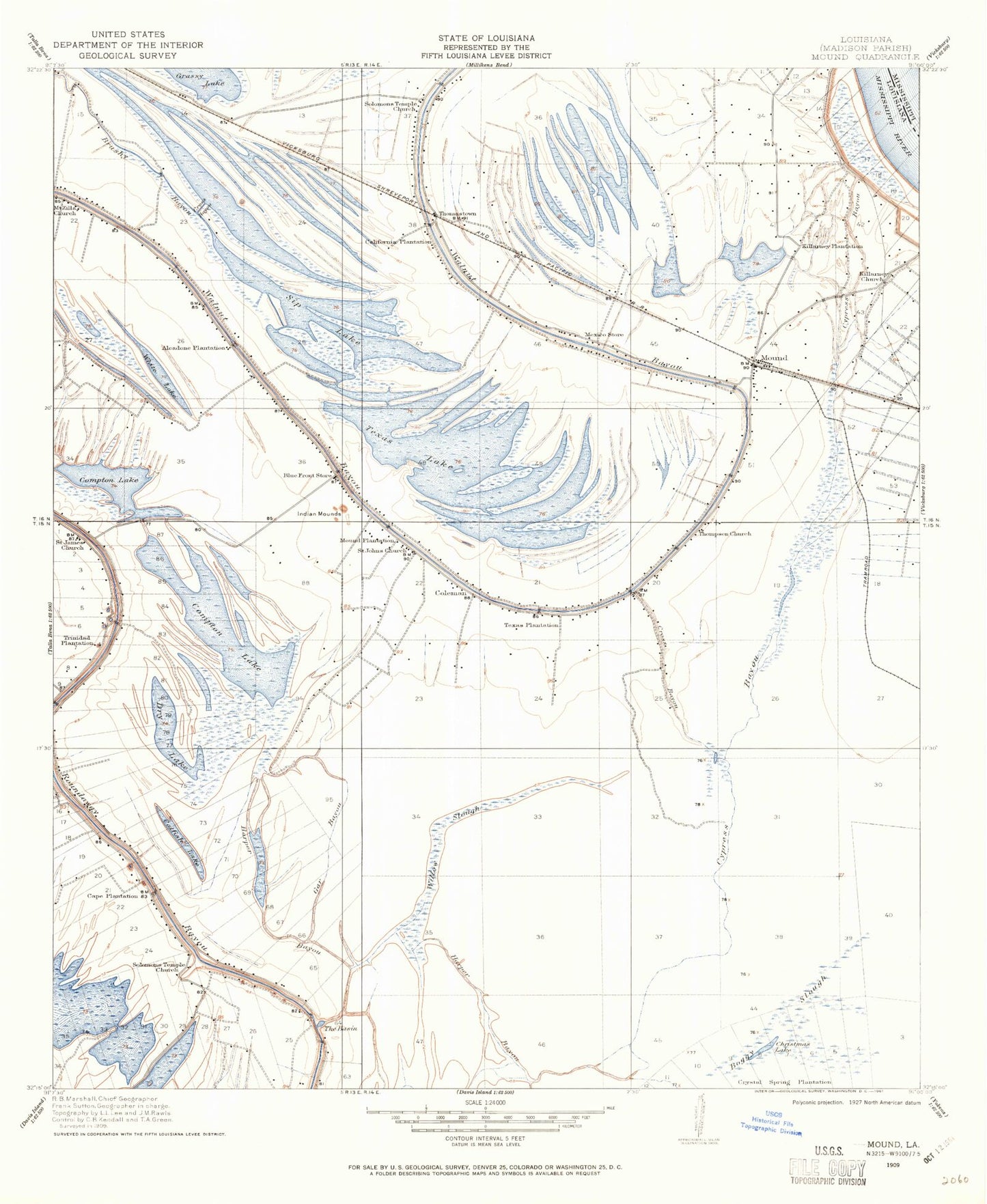 Classic USGS Mound Louisiana 7.5'x7.5' Topo Map Image