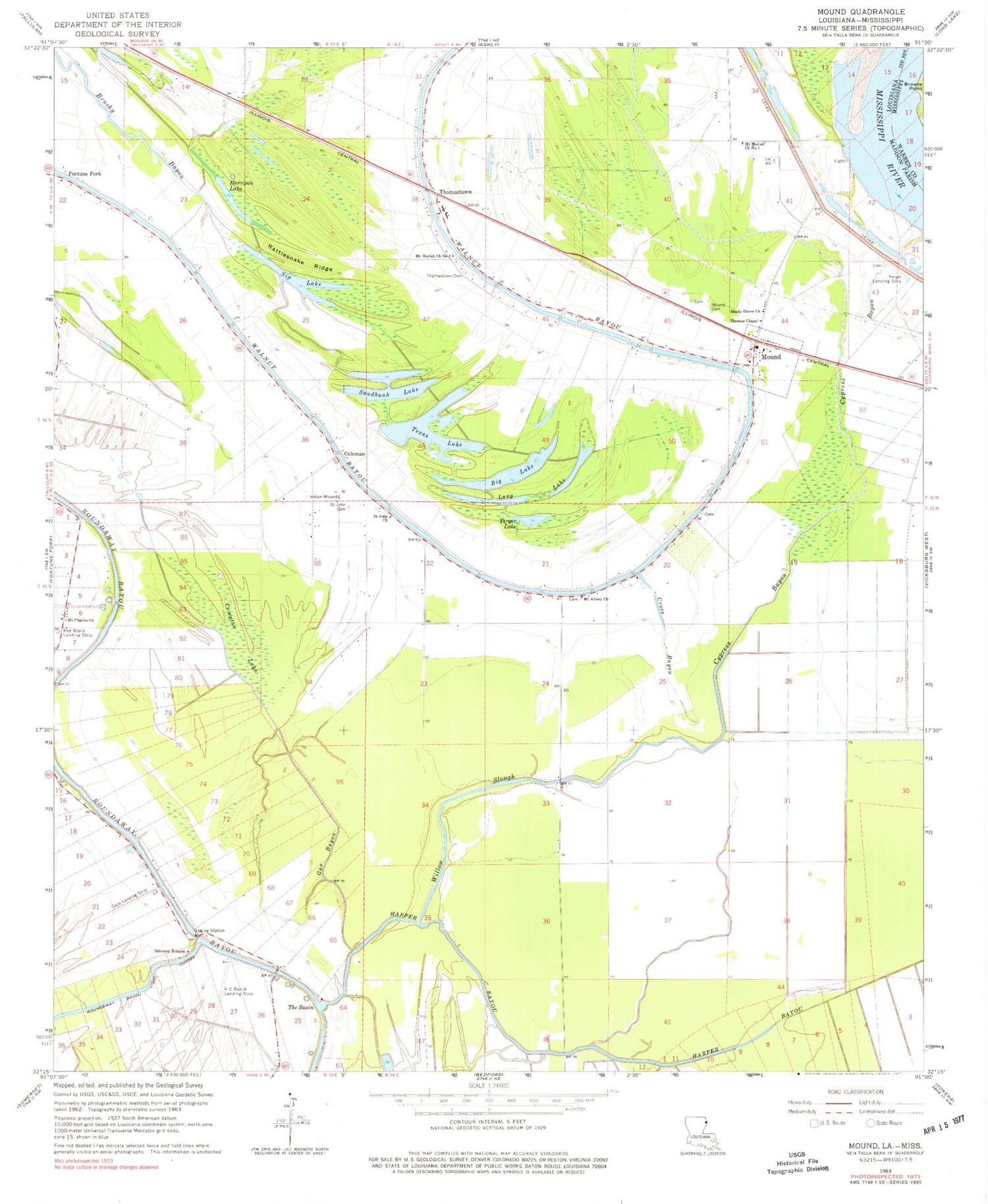 Classic USGS Mound Louisiana 7.5'x7.5' Topo Map Image