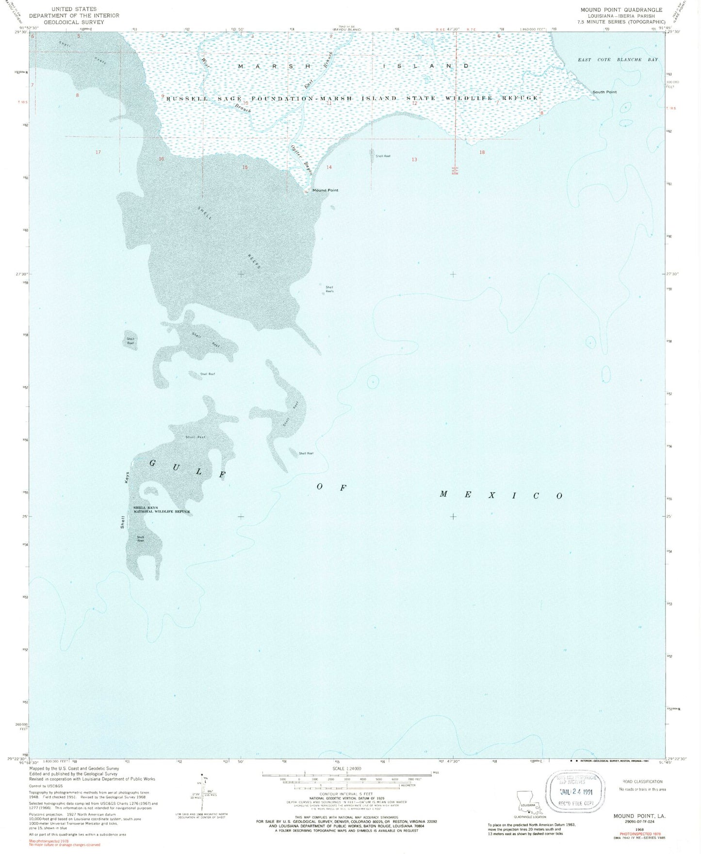 Classic USGS Mound Point Louisiana 7.5'x7.5' Topo Map Image