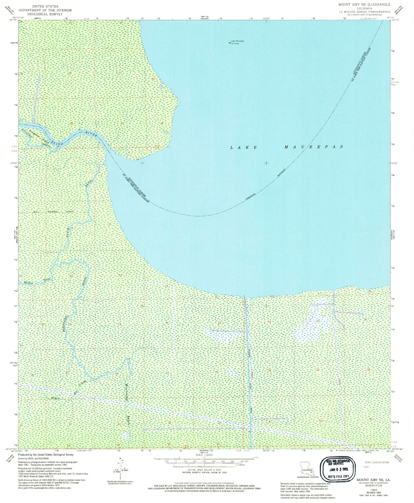Classic USGS Mount Airy NE Louisiana 7.5'x7.5' Topo Map Image