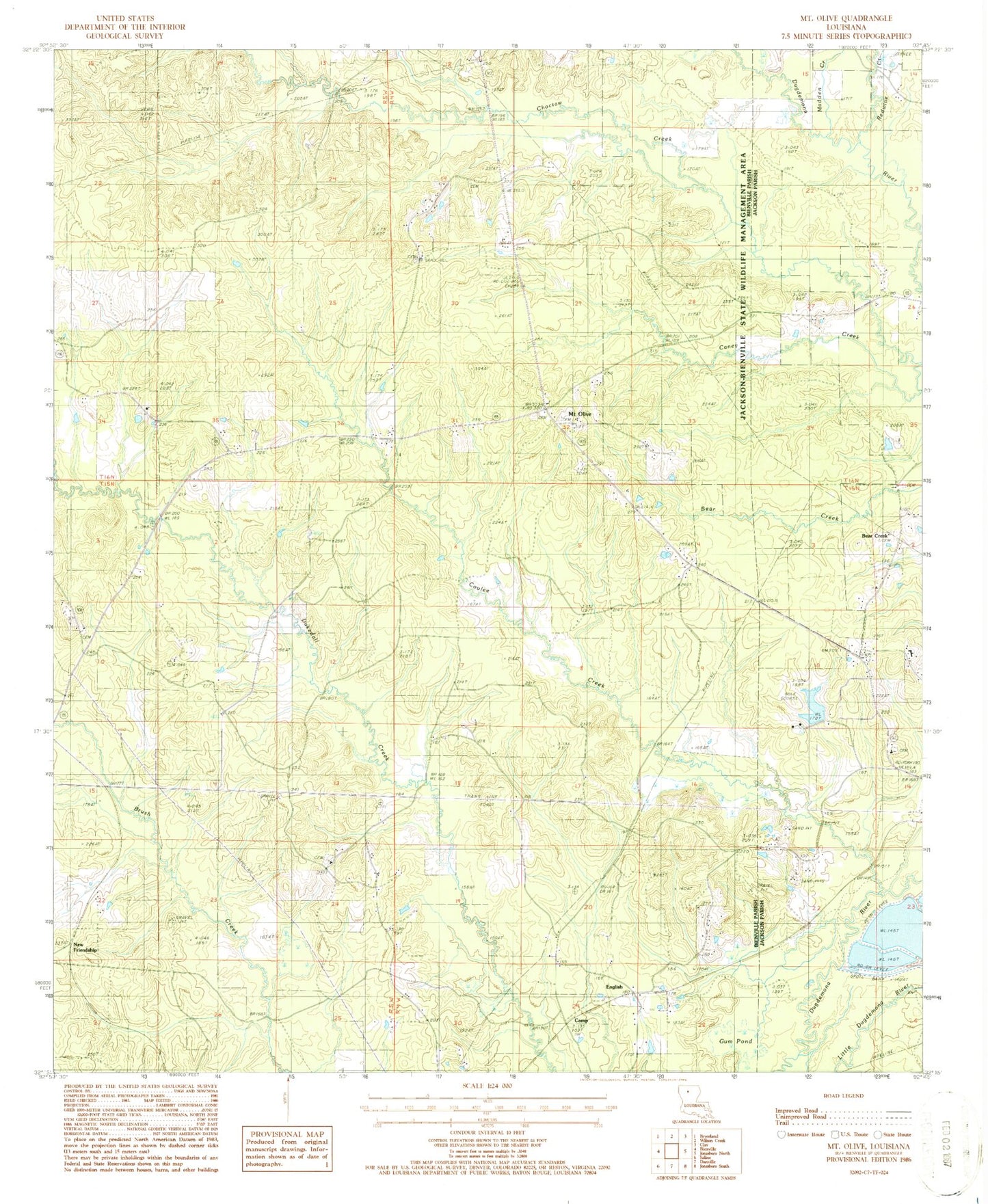 Classic USGS Mount Olive Louisiana 7.5'x7.5' Topo Map Image