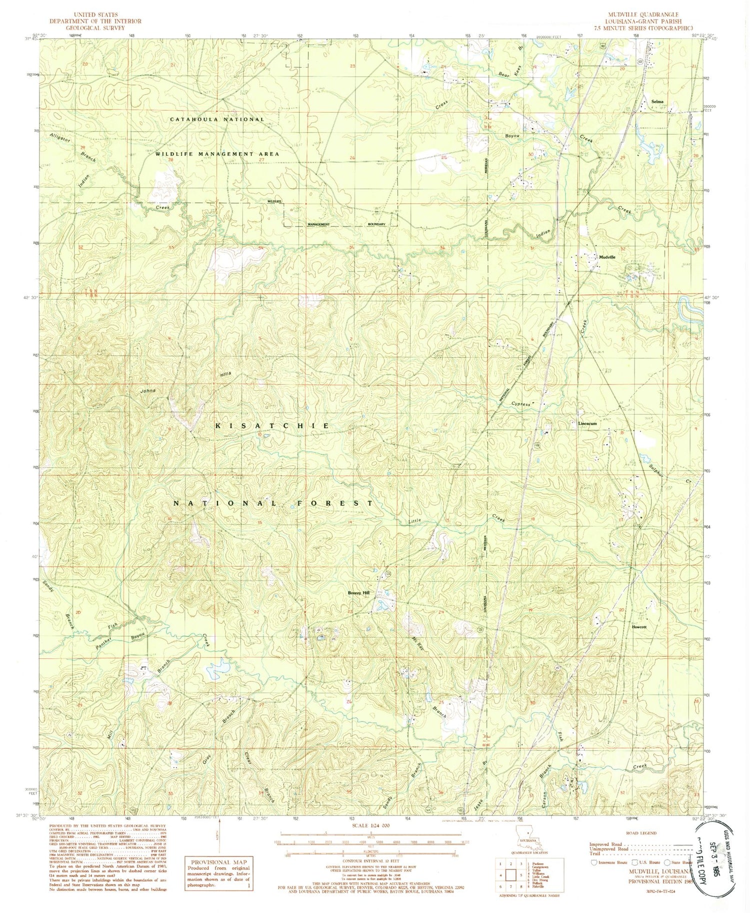 Classic USGS Mudville Louisiana 7.5'x7.5' Topo Map Image